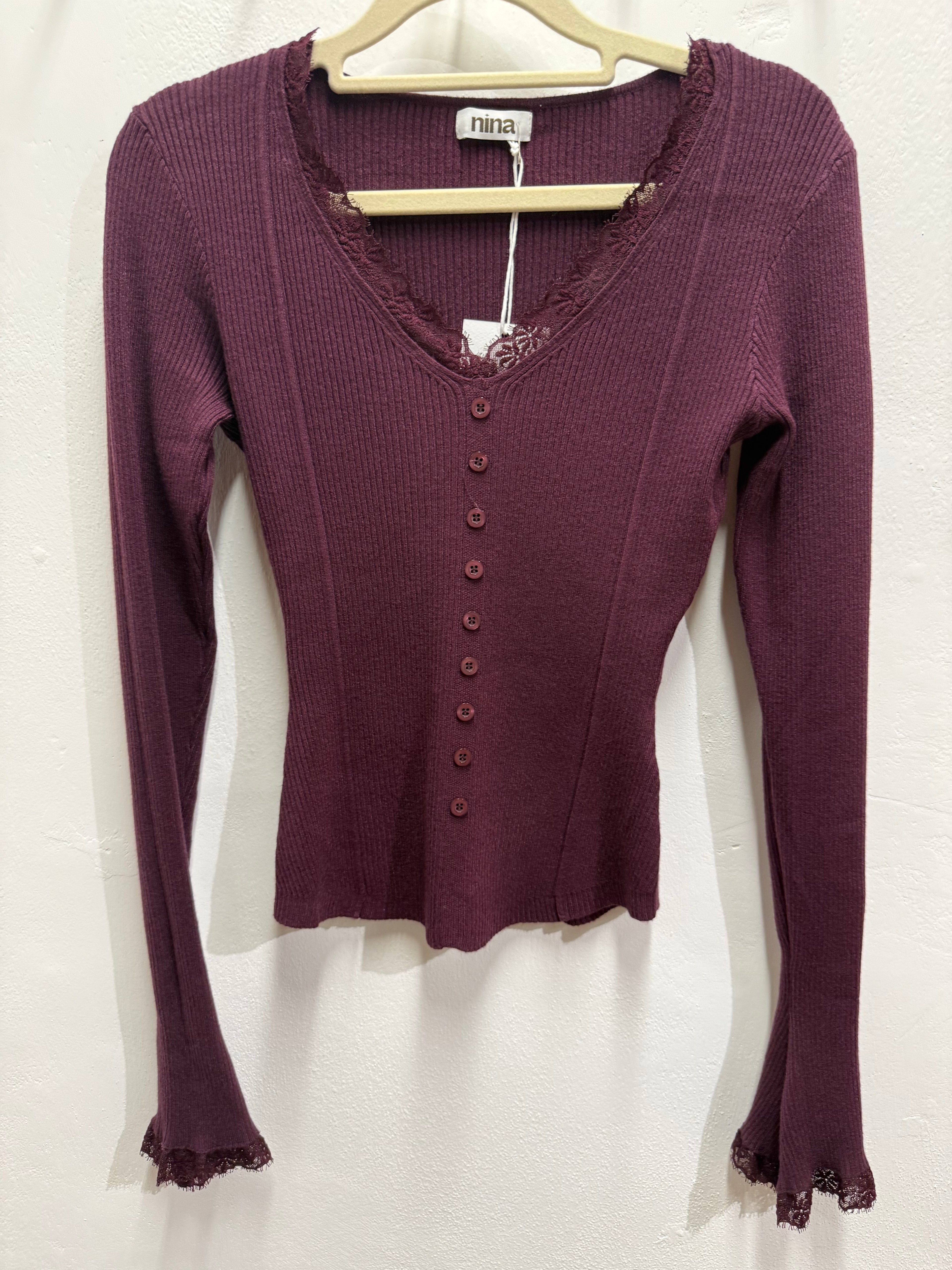 Maglia costina con bordo in pizzo
