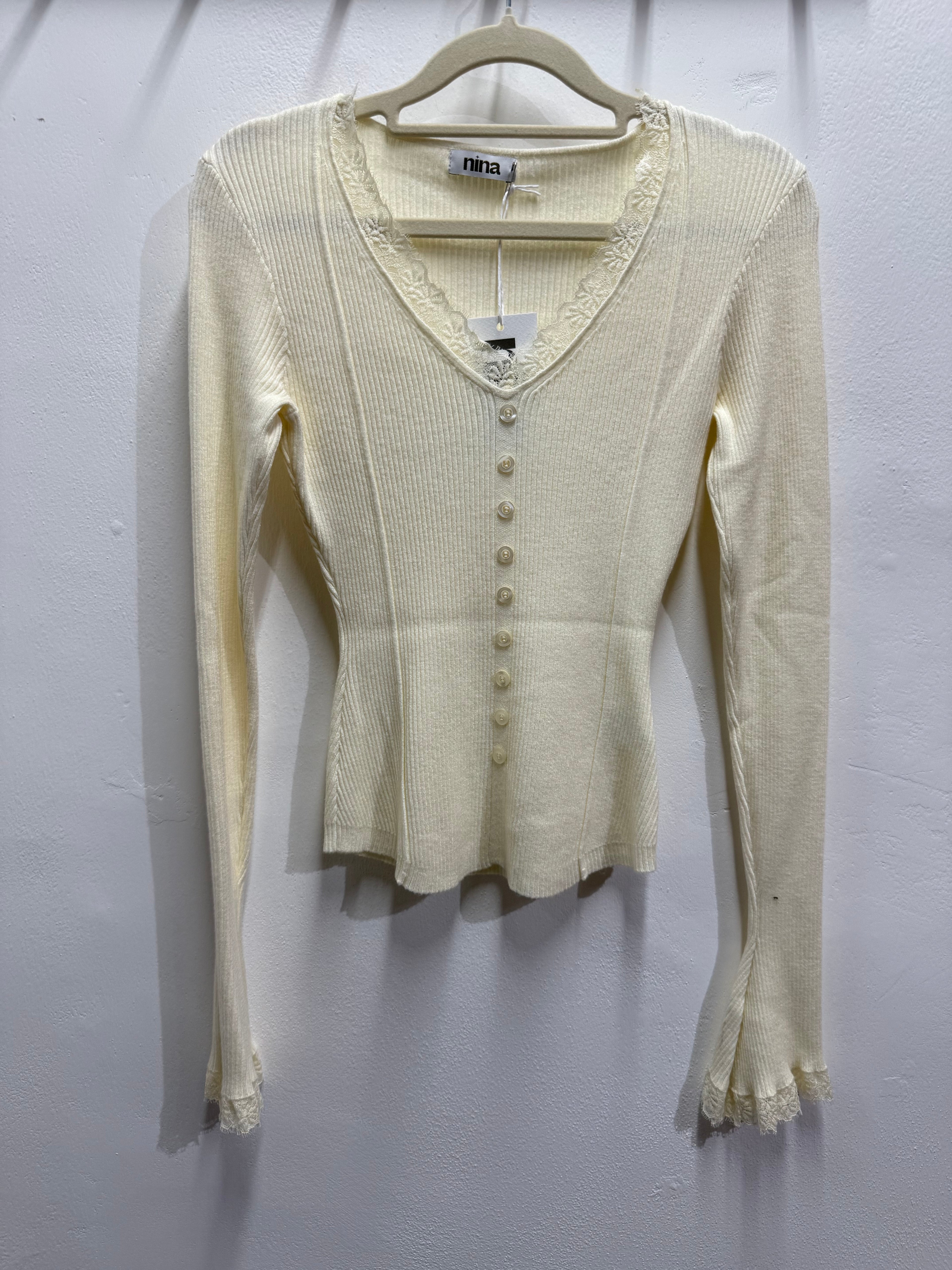 Maglia costina con bordo in pizzo