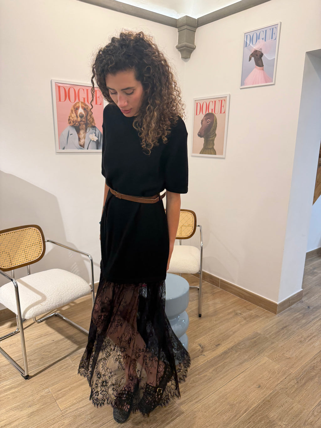 Vestito in maglia con pizzo