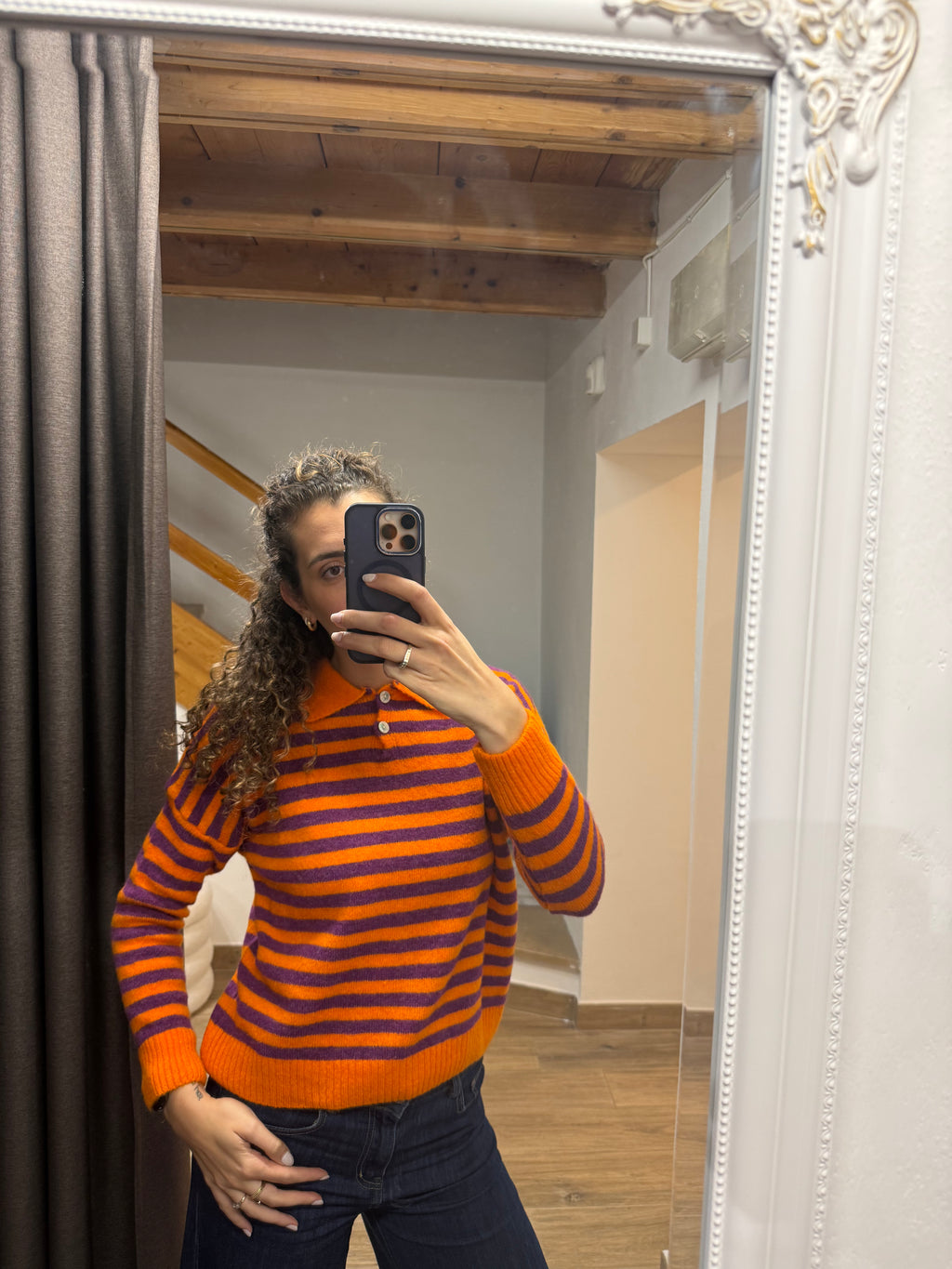 Maglione polo rigato